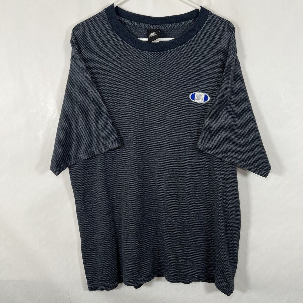 Starter Knit T Shirt Mens XL Navy Blue Embroidered Logo Short Sleeve VTG 90s